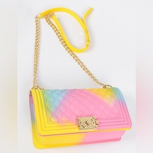 Colorful Yellow, Pink, Blue Jelly Quilted Chain Shoulder Bag
